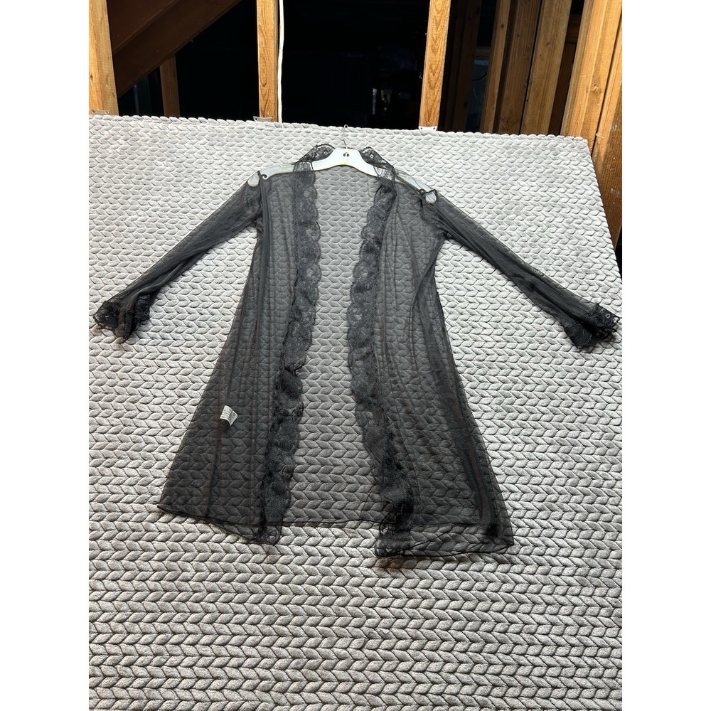 Sheer Black Lace Mesh Duster Cardigan Long Sleeve Goth Whimsigoth Open Front M